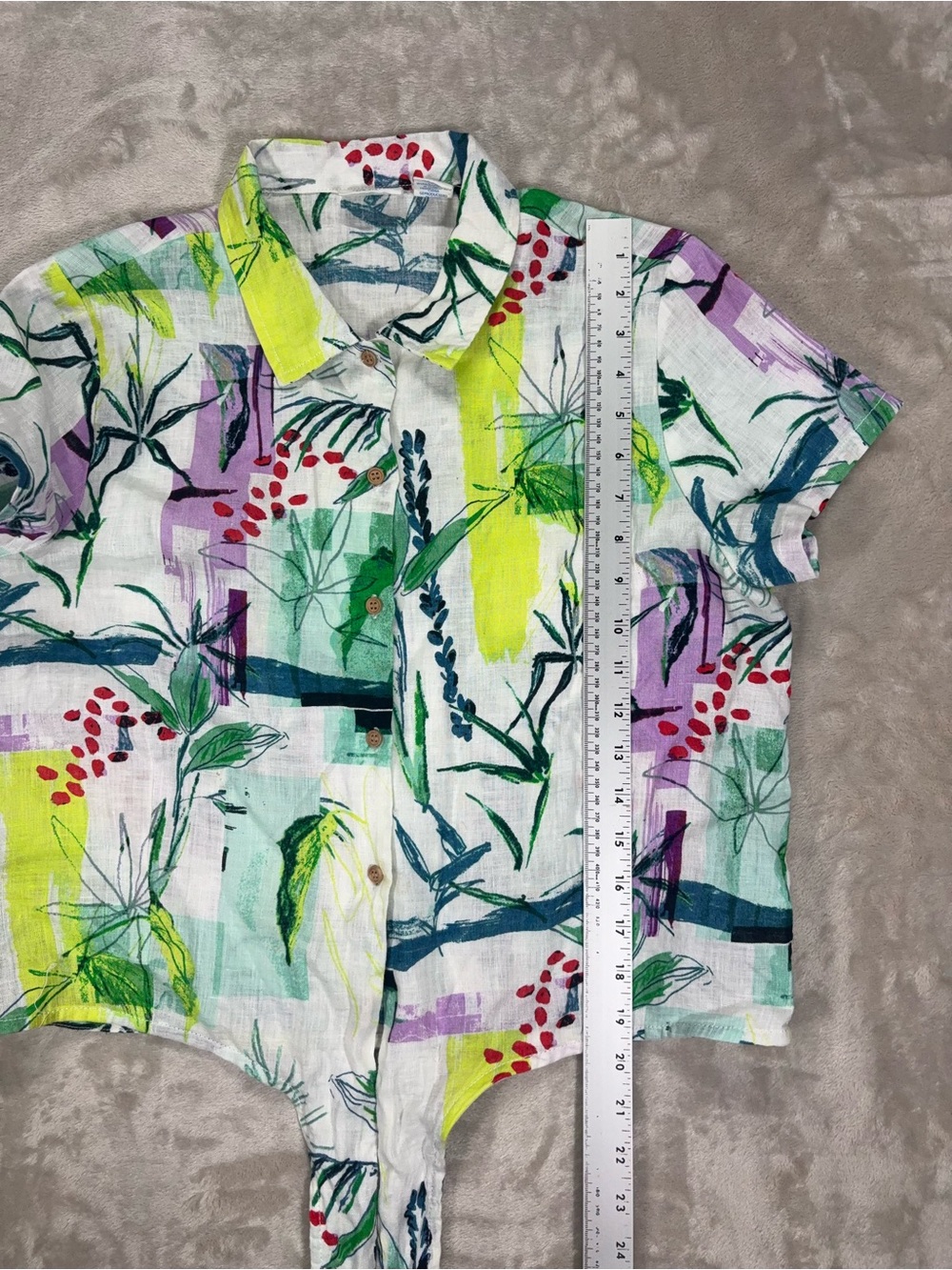 Sigrid Olsen 100% Linen Botanical Tie Front Blouse - Picture 9 of 12